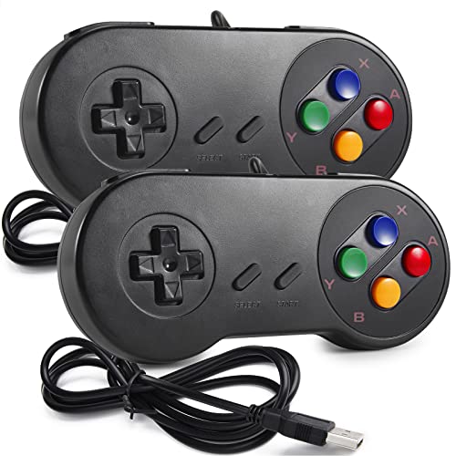 2 Pack PC USB SNES Retro Super Controller Gamepad Compatible with SNES Games, USB PC Joypad for Windows PC iOS MAC Linux Raspberry Pi Retropie Sega Genesis Higan OpenEmu Emulator (Plug and Play)
