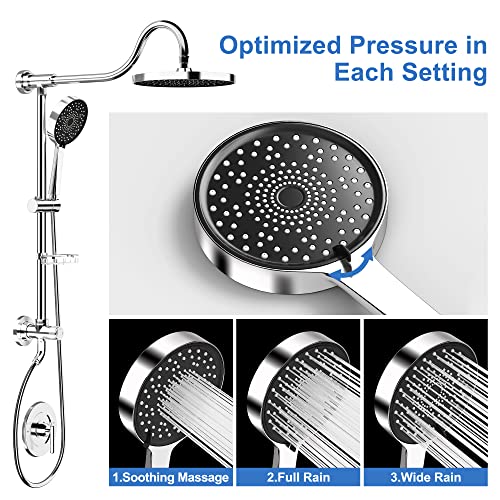 Tearel 9 Inches Rainfall Shower Head And Handheld Showerhead Combo Shower System With Slide Bar, Chrome #TOP1