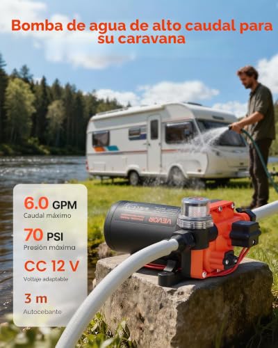 Miniatura 2 de Vevor Bomba De Diafragma, 12 V Dc, 22,7 L Min, Autocebante, De 4 Cámaras Con Presostato Automático Y Presión De 4,8 Bar, Para Autocaravanas, Caravanas, Barcos, Yates Y Lavaderos De Coches, 204 W