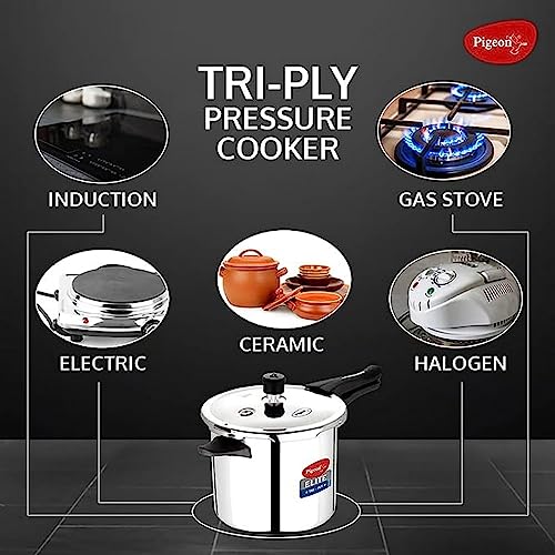 Image of Pigeon Stainless Steel Elite Shine 2 L +3 L Combo Tri-Ply Body Outer Lid Pressure Cooker Induction And Gas Stove Compatible That Distributes Heat Evenly For Uniform Cooking, 5 Liters, Silver