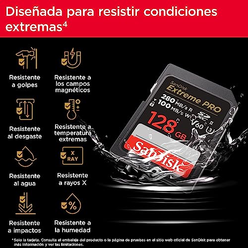 Miniatura 5 de Sandisk 128 Gb Extreme Pro Tarjeta De Memoria Sdxc, Con Hasta 280 Mb S, Uhs-Ii, C10, U3, V60