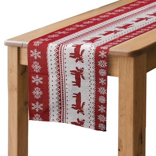 ZoneYan Camino de Mesa Navidad Rojo, 35 x 180 cm Mantel Navideño Estampado con Patrón de Renos,...