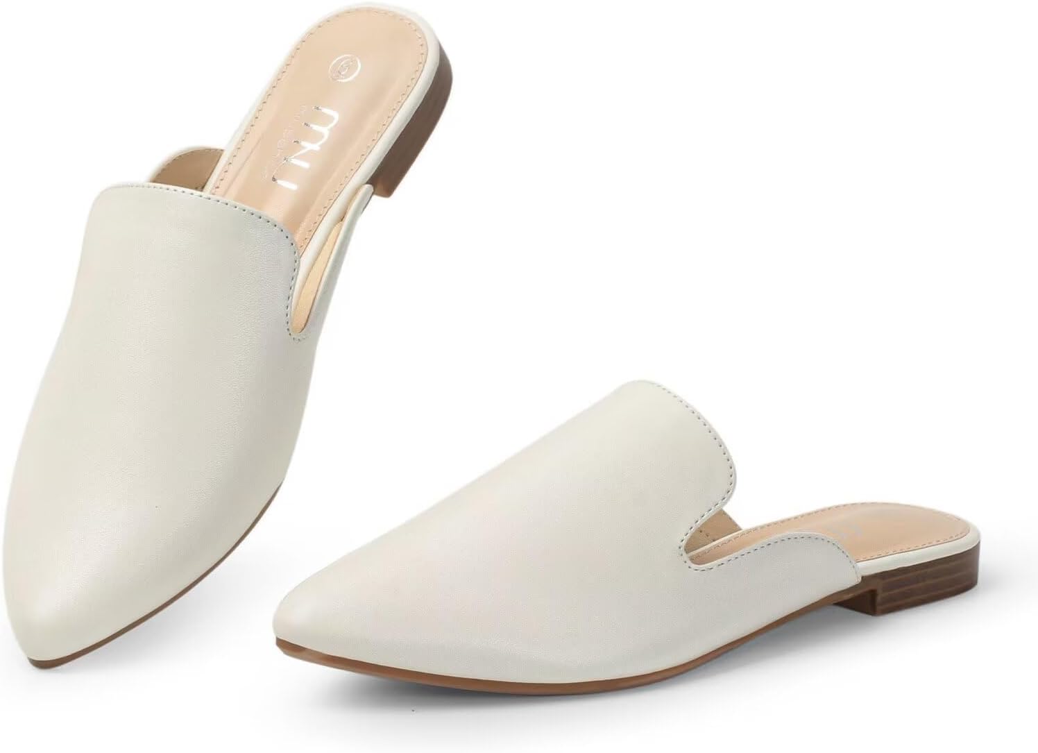 MUSSHOE All-Season Women's Mules:Pointed Toe Backless Loafers:Slip-on Dressy Comfortable Casual Office Business Flat Shoes for Working Women Aged 25-45
