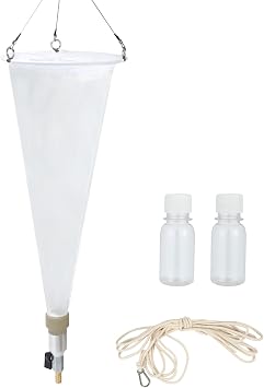 Plankton net; Water Quality Test Freshwater and Marine Aquatic Organisms Collection net; Equipped with 2 PE Bottles, 5 Meters of Cotton Rope White