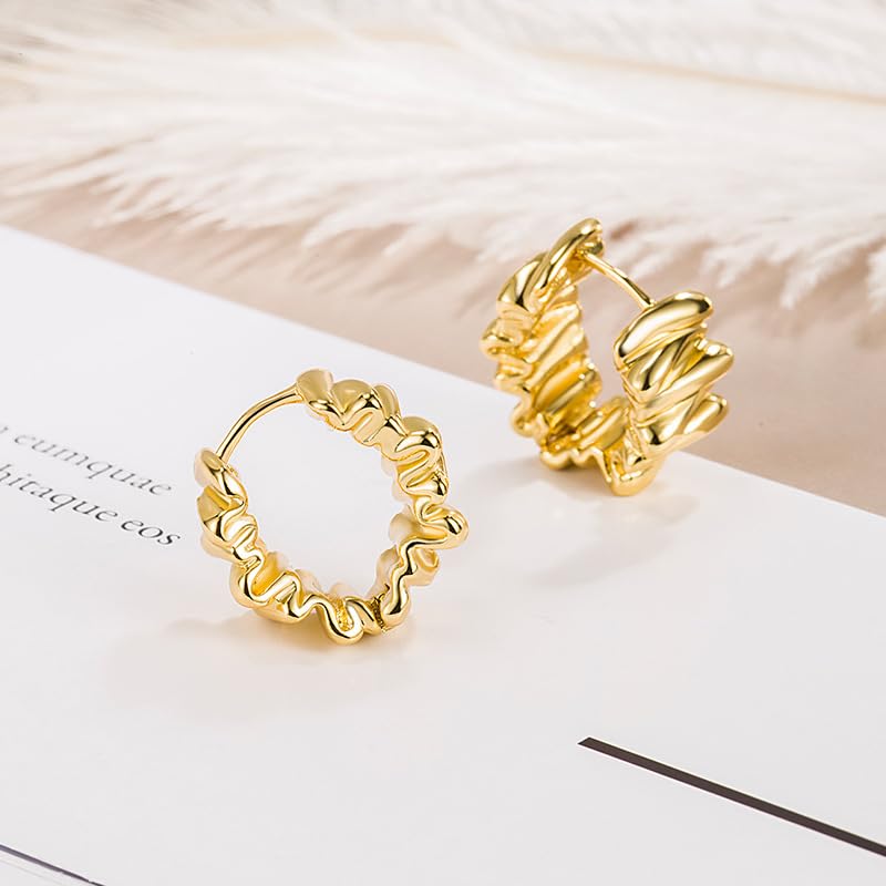 Women's Hoop Earrings, Trendy Twisted Rope Chunky Gold Plated Hoop Cuff Lightweight Hypoallergenic Statement Earrings Daily Matching Jewelry Gifts3