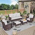 MIXPATIO 5-Piece Patio Furniture Set, Oversized Outdoor Wicker Sofa with High Back Swivel Chairs and Comfy Ottoman, Sectional Rattan Outdoor Conversation Set for Poolside Backyard Deck, Grey