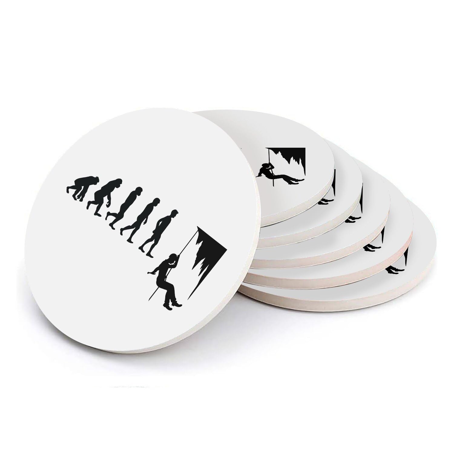 Sous verre ronds en céramique évolution spéléo athlète grotte : lot de 6 dessous de table