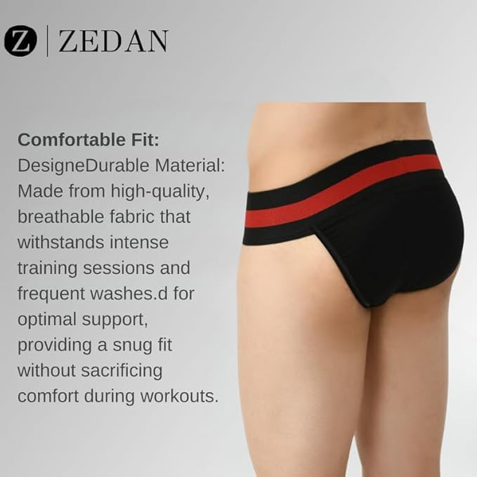 ZEDAN Men's Cotton Briefs | Gym, Workout Supporter for Men | Supporter Underwear for Workout & Sport - (Red + Grey) (X-Large) 3