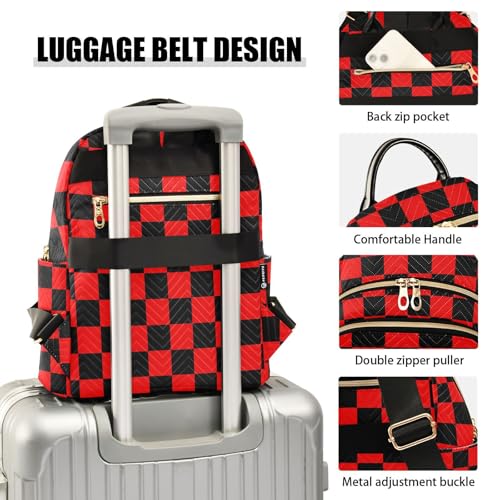 Image of ALAZA Black Red Checkered Plaid Women Backpack Purse Ladies Fashion Shoulder Bag Daypack Travel Bag 7.5L