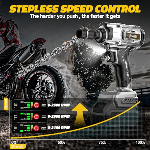 Image of DIYtoolifz Cordless Impact Wrench 1 /2 inch Compatible with Dewalt 20v Battery (Bare Tool), 300 FT-LBS (400 N.m) Brushless Impact Driver, Portable Electric Impact Gun with LED Work Light, 3-Speed Control