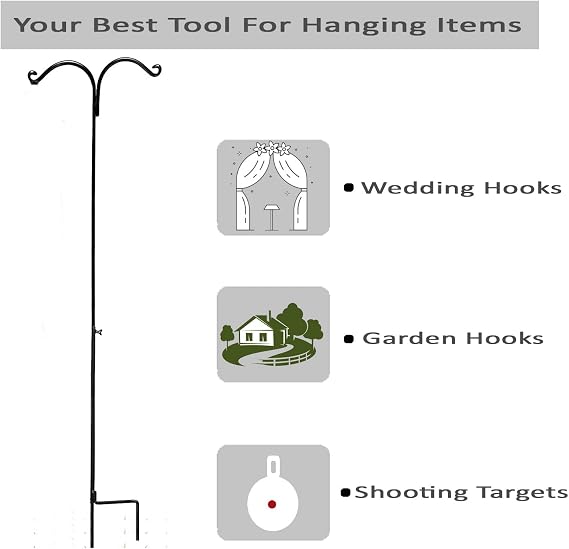 AshmanOnline Ashman Black Shepherd Hook 65 Inch Variations, 12MM Thick, Super Strong, Rust Resistant Steel Hook Ideal to use for Hanging Plant Basket, Solar Light, Bird Feeder and More. (4 Pack)