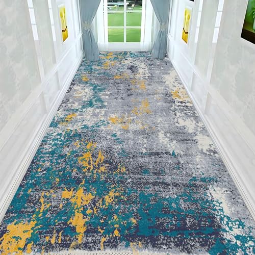 Tapis de couloir bleu de haute qualité 100x300 cm chic et stable