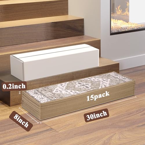 HEBE Carpet Stair Treads for Wooden Steps Indoor 15 Pack 8" X 30" Non Slip Self Adhesive Stairway Carpet Reusable Staircase Step Treads Edging Stair Rugs Runner for Kids and Pets