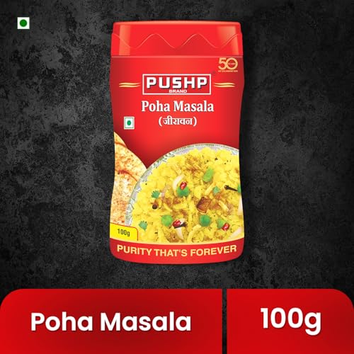 Image of Pushp Jeeravan Masala 100 g | Pack of 1 | Perfect Poha Seasoning Sprinkler | Authentic Indori Flavor for Chat, Fruits & Raita | Breakfast & Snacks