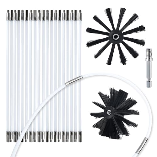 HOKLNUSE Dryer Vent Cleaner Kit Chimney Sweep Cleaning Tools Pellet Stove Cleaner Kit Air Dryer Duct Fireplace Brushes for Easy Lint Cleaning with 4' and 6' Brush Heads (Medium Duty, 25Feet)