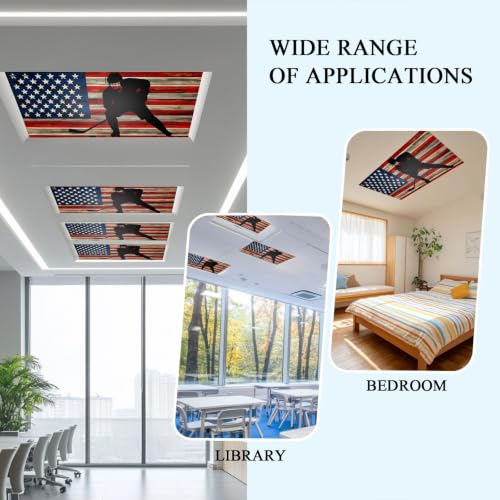 American Flag Magnetic Fluorescent Light Covers for Ceiling Lights 2x4 Ft, Blue Red USA Flag Retro Hockey Office Classroom Kitchen Drop Ceiling Light Covers Lighting Filters Shade Panel 2 Packs - Image 7