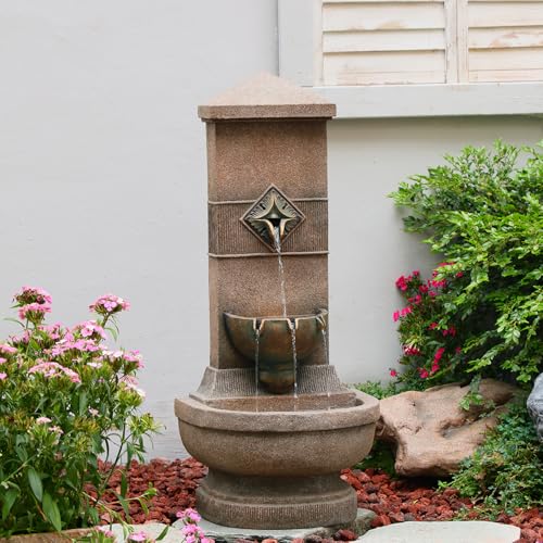 Image of Bumilgar Outdoor Wall Fountain with LED Lights, 39.96 inch H Freestanding Garden Water Fountain, Large Floor Standing Patio Waterfall Feature, European Resin Flat Back Yard Courtyard Porch Decor