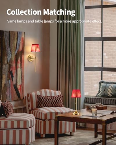 Image of KDG Cordless Wall Sconces Set of 2, Small Wireless 5200mAh Rechargeable Battery Fabric LED Wall Lamps, Portables Lightings for Wall Painting, Living Room, Bedroom, Hallway, Gifts, Night Light (Red)