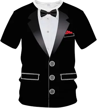 Blissboy Funny Tuxedo Graphic T-Shirt Novelty Short Sleeve Crewneck Shirt