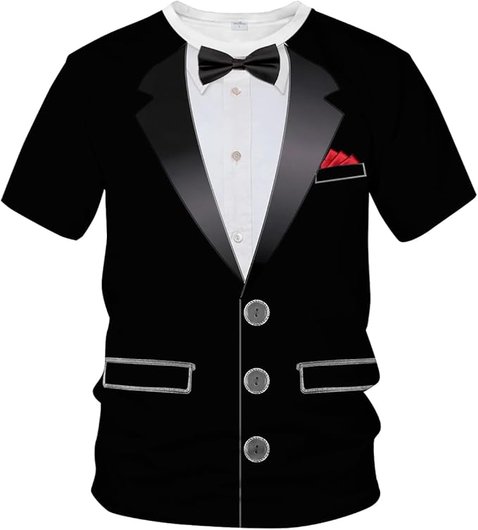 Blissboy Funny Tuxedo Graphic T-Shirt Novelty Short Sleeve Crewneck Shirt