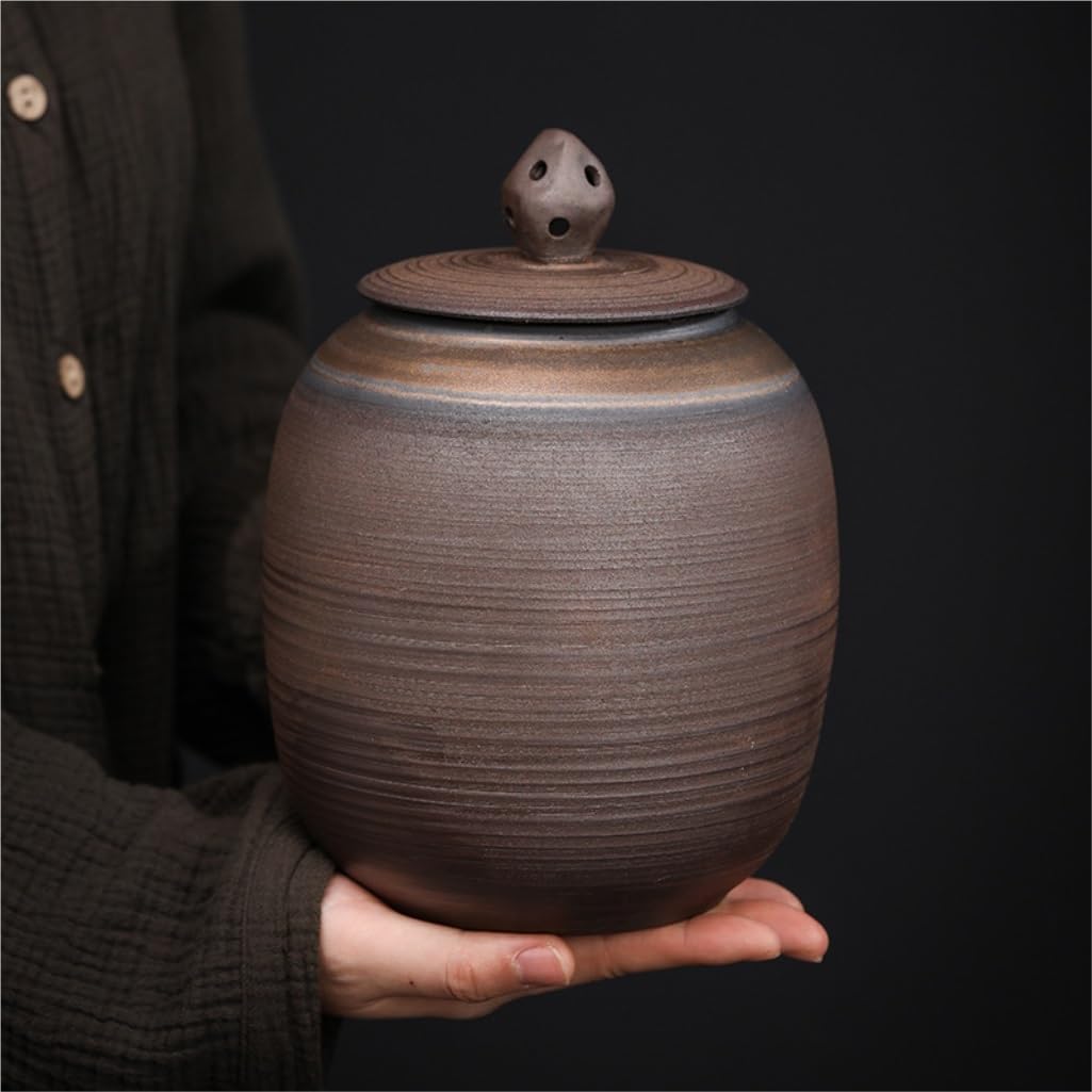 SONGCHAO Sugar Jar Bulk Tea Storage Jars Handmade Coarse Pottery Retro Sealed Jars Large Capacity Home Kitchen Ceramic Storage Jars Tea Canister
