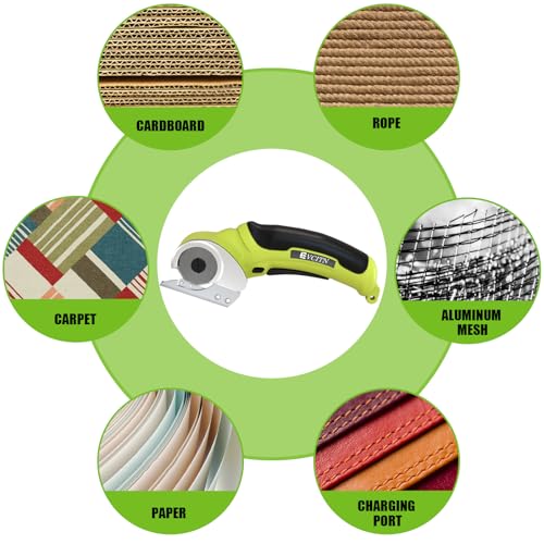 Evcitn Cordless Electric Scissors, Cardboard Box Cutter with Replacement Self-Sharpening Cutter Blade, Rechargeable Rotary Cutter for Fabric, Carpet, Leather or Plastic, Green — view 3