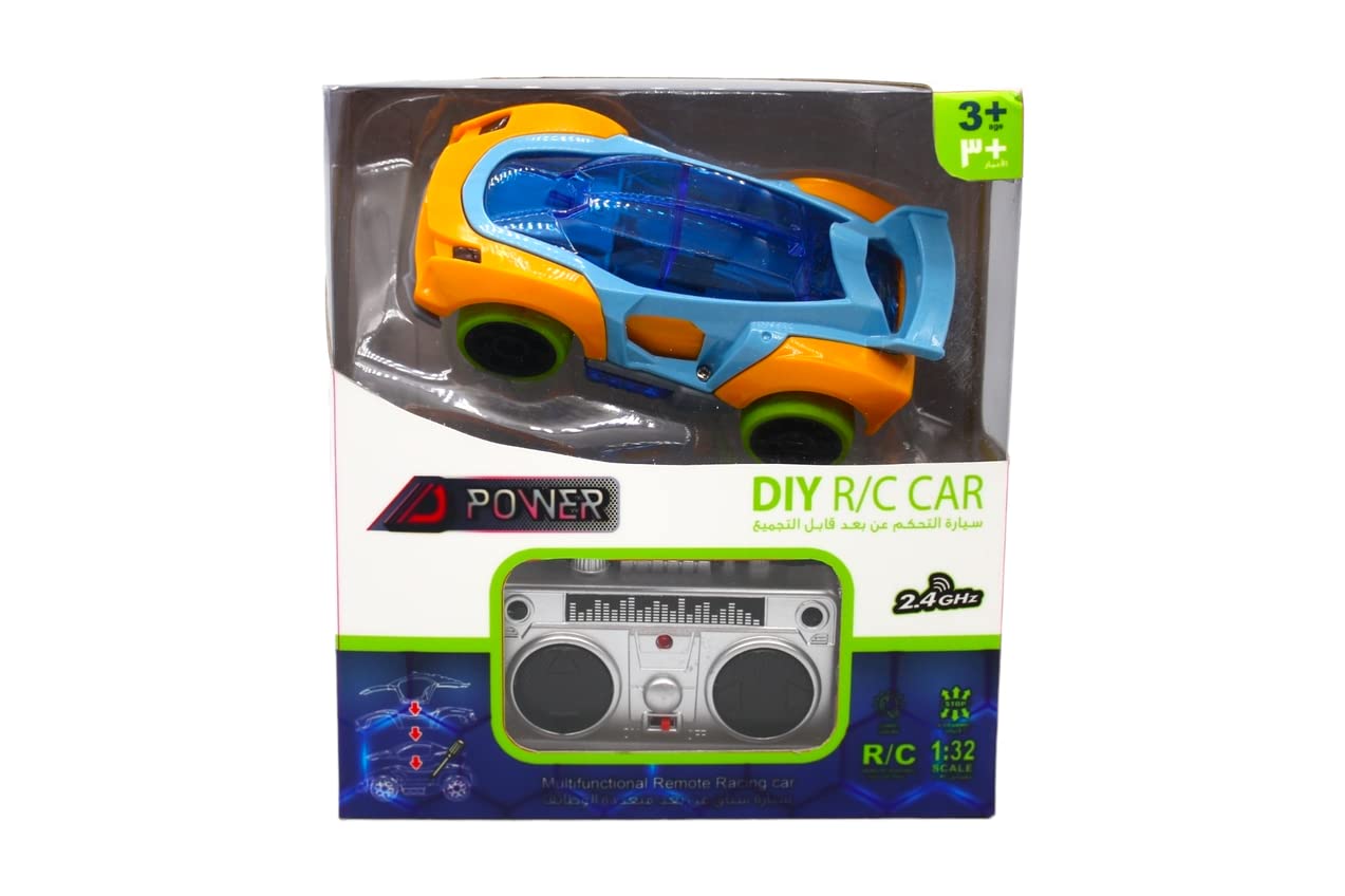 D-Power 4 Wheel DIY Remote Control Car | Build your own RC Car for Kids | Scale 1:32, Orange