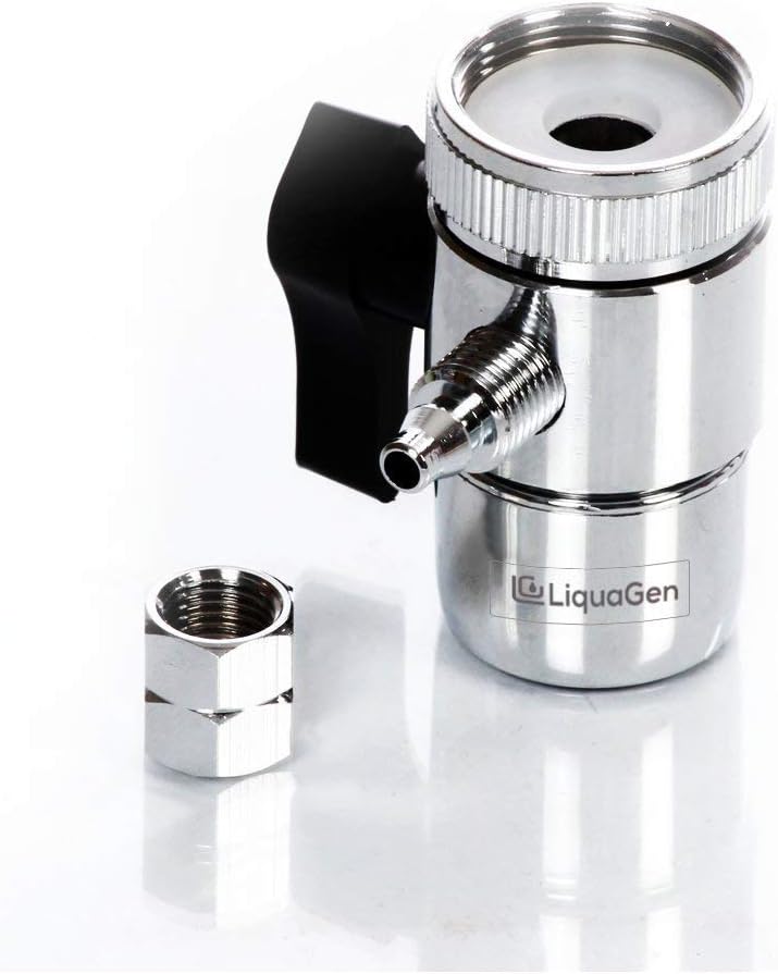 LiquaGen Chrome Faucet Diverter Valve/Adapter Ring w/Tubing | Reverse Osmosis Water | Lead Free | Faucet Aerator Adapter Kit | Water Diversion Connector