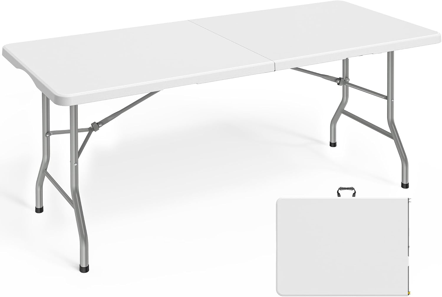 Pureegg 6.1 FT Folding Table Dining Table with Carrying Handle Portable Foldable Table for Party, Craft, Camping, Picnic, White
