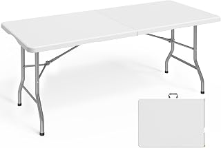 Pureegg 6.1 FT Folding Table Dining Table with Carrying Handle Portable Foldable Table for Party, Craft, Camping, Picnic, White