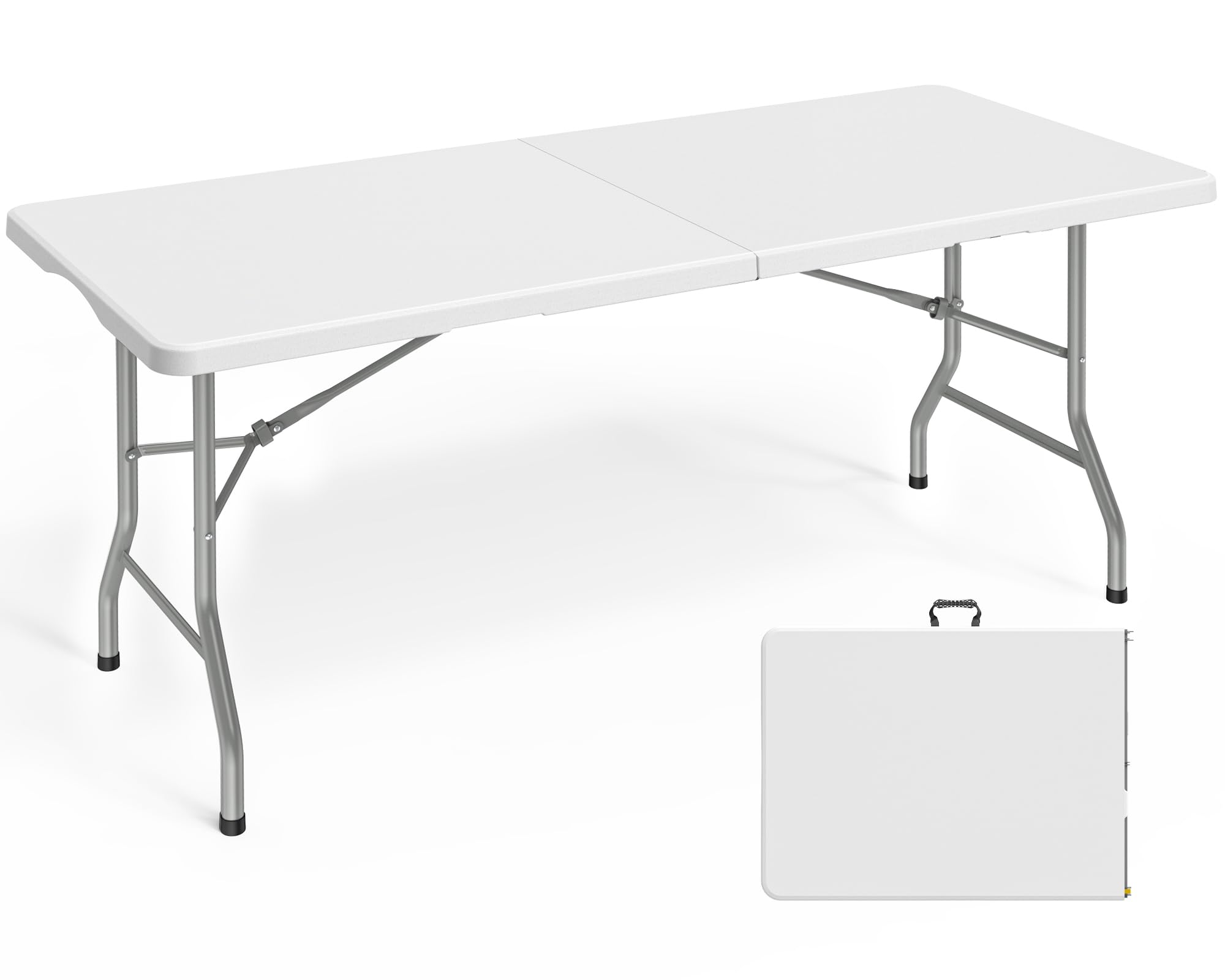 Photo 1 of Pureegg 6.1 FT Folding Table Dining Table with Carrying Handle Portable Foldable Table for Party, Craft, Camping, Picnic, White