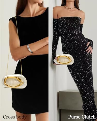 Image of Evening Clutch Purse for Women, PU Leather Wedding Guest Clutch Metal Chain Shoulder Bag, Crossbody Purse