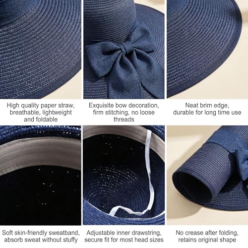 Sombrero de paja para mujer con ala ancha azul miniatura 3
