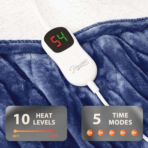 Image of Homemate Electric Heated Blanket Full - 72 inchx84 inch Heating Bed Blankets Throw with 10 Heating Levels 8 Hours Auto Off Fast Heating Over-Heated Protection Ultra Soft Warm Flannel ETL Certified Navy Blue
