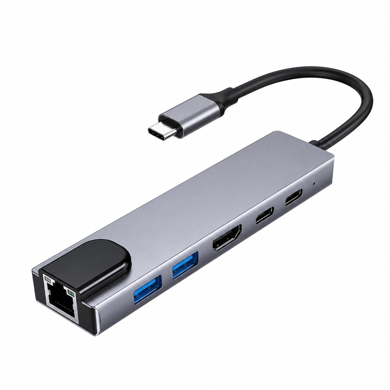 Adaptador Hub USB-C 6 em 1 HDMI 4K RJ45 PD 87W 2 USB 3.0 para Notebook | Expanda conexões
