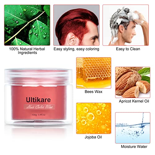 Ultikare Couleur des cheveux Cire, lotion de teinture capillaire instantanée lave temporairement l'huile naturelle pour les fêtes, jeux rôle, Noël Halloween (rouge) – vue 3