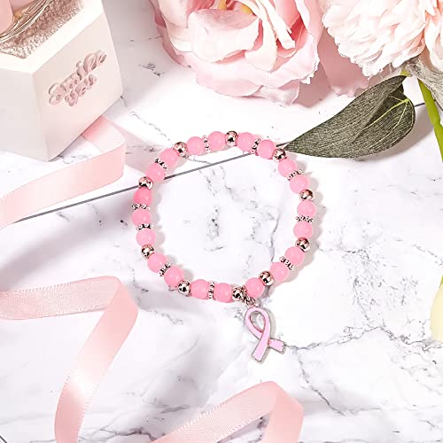 Taiyin Breast Cancer Awareness Beaded Multi Colored Bracelet Adjustable Breast Cancer Gifts for Women Pink Ribbon Bracelets (12 Pcs)4