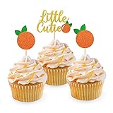 24pcs Little Cutie Baby Shower Cupcake Toppers Orange Glitter Cupcake Picks Clementine Themed Party...