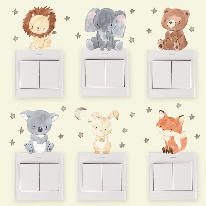 TXDAMAI Stickers Muraux Interrupteur Animal de Dessin Animé Autocollants Muraux Mural Stickers Animaux de la Jungle Lion,éléphant,Ours,Renard,Lapin pour...