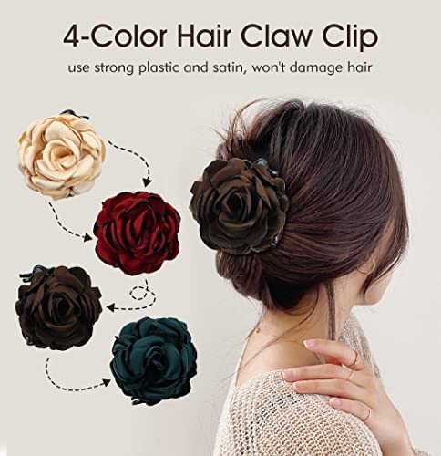 Dizila 4 Pack Solid Rose Floral Flower Hair Claws Clips Clamps Hairpins Hair Bun Updo Holders Accessories For Women Girls #TOP3