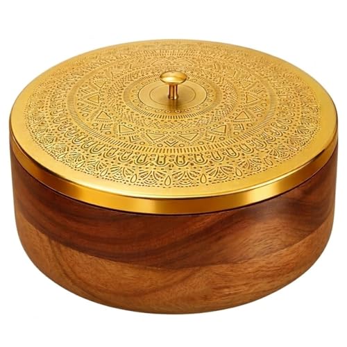 Image of Masala Dani Wooden Masala Box for Kitchen with Spoon, Acacia Wood 7 Detachable Containers (120 ML Each) - Masala Box Wooden Traditional Spice Organizer for Kitchen Storage & Spice Box Gift