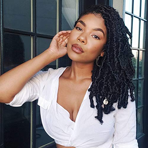 14inch 7packs Butterfly Locs Crochet Hair Distressed Locs Pre Looped Crochet Hair Water Wave Pre-twisted Synthetic Braiding Hair Extensions (14inch, 1B) … …