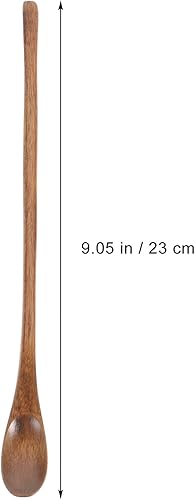 Miniatura 3 de Operitacx 6 cucharas de madera para mezclar, mango largo, marrón, rústico, cucharas de café y té