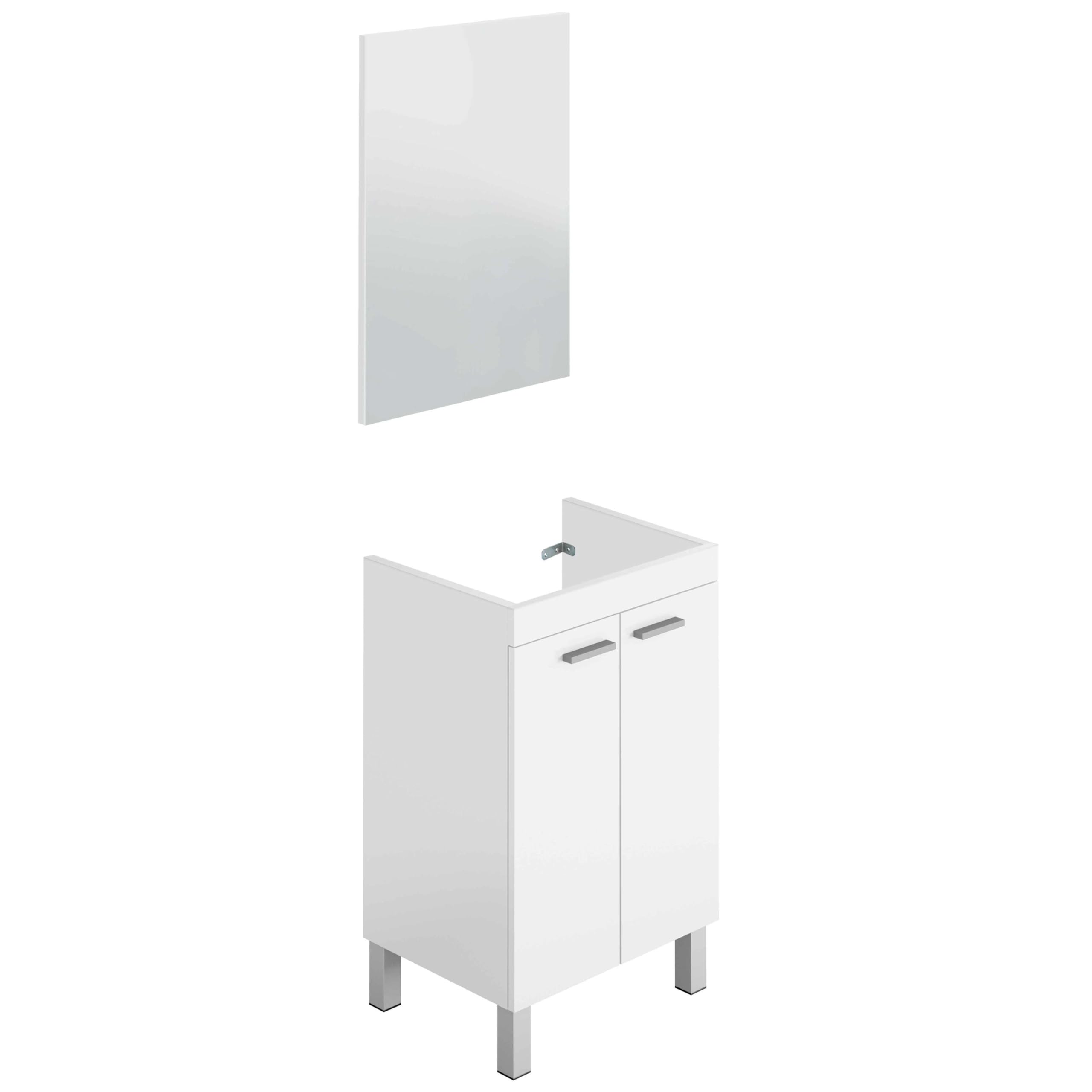 Mueble de Baño Camelia Estilo Contemporáneo en Color Blanco con 2 Puertas y Espejo 50x80x40 cm (Lavabo Cerámico)