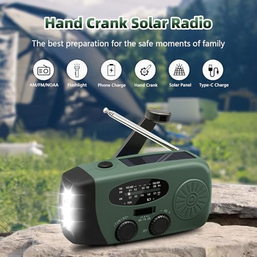WVL 7400mWh Emergency Weather Radio, Portable Solar Hand Crank Radio AM/FM/NOAA, with 3 Mode Flashlight & Reading Lamp, Cell Phone Charger and SOS Siren(Navy Green) - Image 3