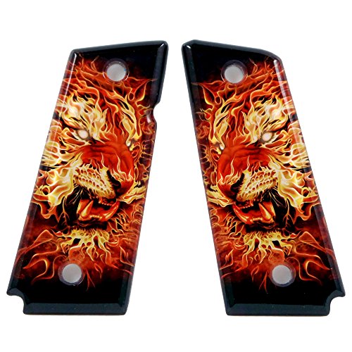 Custom 1911 Compact Ambi & Non-Ambi fit Acrylic Grips Fire Tiger Colt Sig Springfield S&W