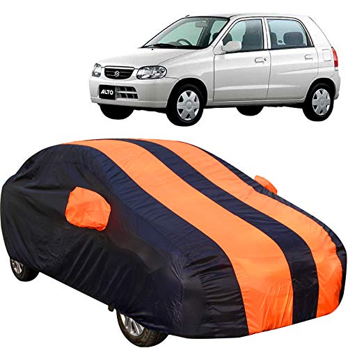 Image of 190 Taffeta Water Resistant Car Body Cover Compatible with Maruti Alto Old Model (2000 to 2014) with Mirror Pockets (Orange /Navy Blue)