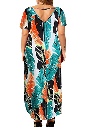 Image of Kancystore Women's Plus Size Dresses Summer Casual Loose Pocket Short Sleeve Slits Long Maxi Dress XL-5X