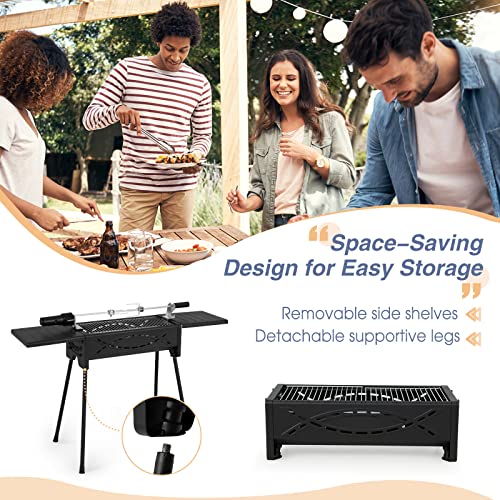Giantex Charcoal Grill With Automatic Rotisserie Kit, 2 Folding Side Tables, Detachable Legs, Portable Chicken Roaster Turkey Kabab Grill, Quick Setup For Backyard Barbecue Camping #TOP4