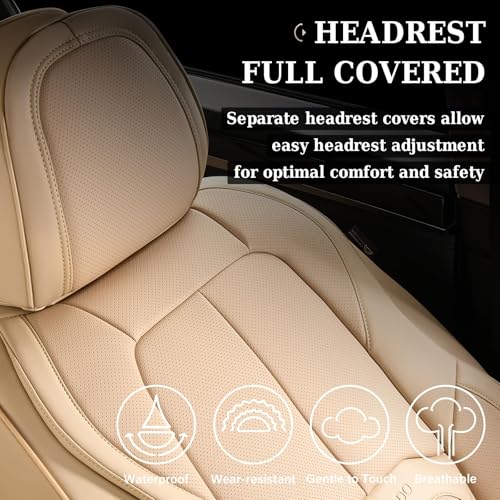 Image of Coverado Car Seat Covers Full Set, Premium Nappa Leather Seat Covers for Car, Waterproof Car Seat Protector with Lumbar Support, Automotive Seat Covers Universal Fit for Most Cars SUV Truck(Beige)